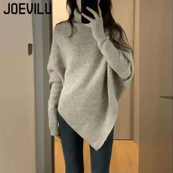 JOEVILU maglione a collo alto da donna irregolare sciolto maglia Top caldo maglione Casual moda coreana stile pigro Pullover di colore solido