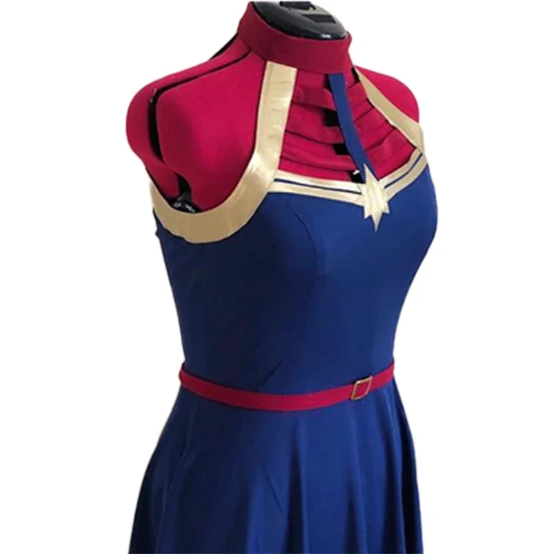 2025 New Arrival Women's Halloween Role Play Captain Marvel Sleeveless Belted Dress Hot Selling Ladies Clothes Fashion Dresses