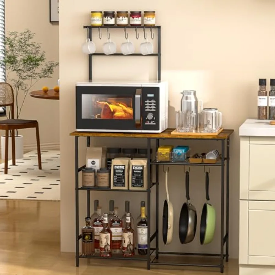 

Baker's Rack for Kitchen with Storage Microwave Stand with Adjustable Shelves and 10 S Hooks 6-Tier Coffee Bar Station Kitchen