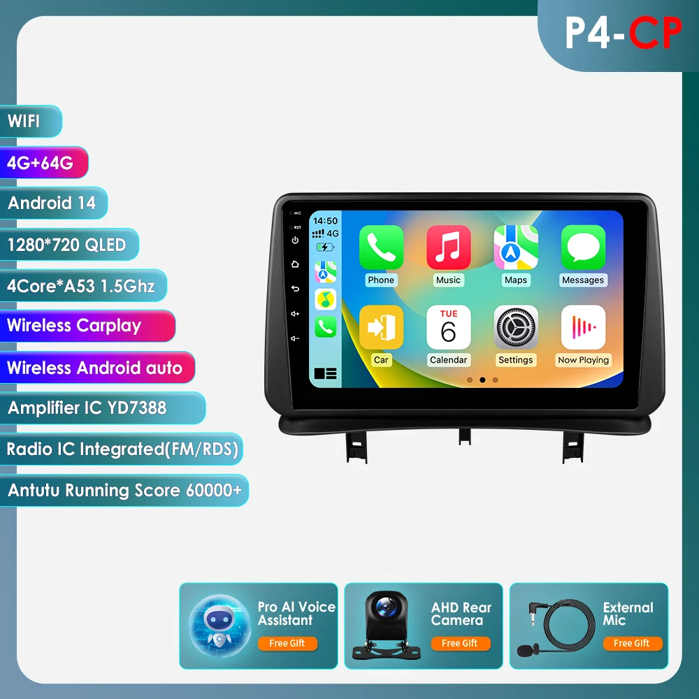 Auto Intelligente Radio Speler voor Renault CLlO 3 2005-2014 Draadloze Carplay Android Auto Multimedia GPS 2din 6115 Audio 360cam