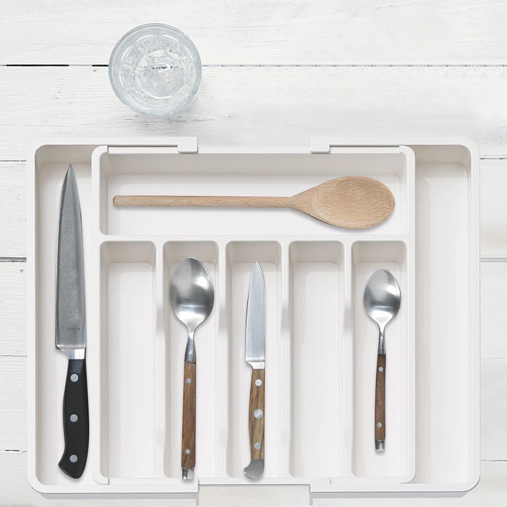 Silverware Kitchen Drawer Cutlery Storage Tray Knife Holder Spoon Forks Tableware Organizer Container Adjustable Forks Rack image 5