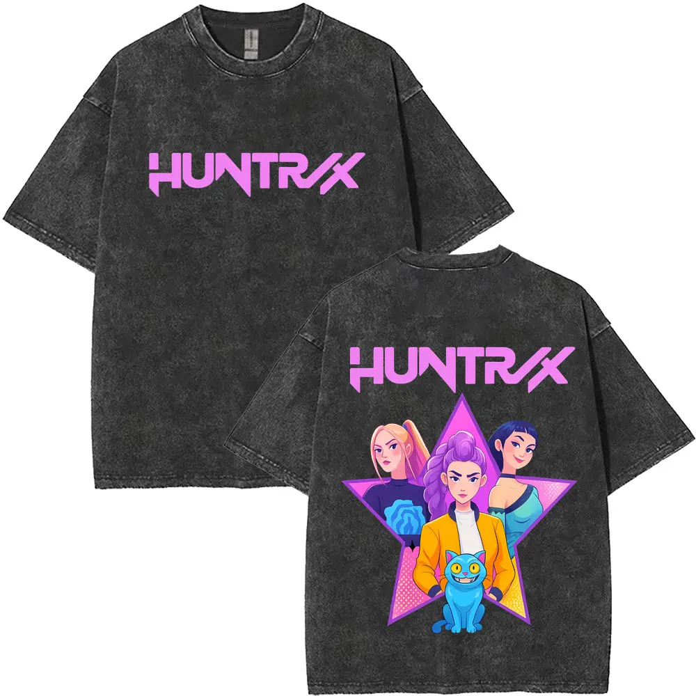 

Washed Vintage Movie KPop Demon Hunters T Shirts Kawaii Rumi Mira Zoey Derpy Tiger Graphic T-shirt Men Women Pure Cotton T Shirt