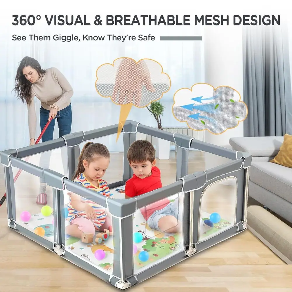 Tragbarer, zusammenklappbarer Laufstall für Säuglinge und Kleinkinder, 59 x 71 cm, mit Matte, Netzsicherheit, Tore und Aufbewahrung für den Innen- und Außenbereich