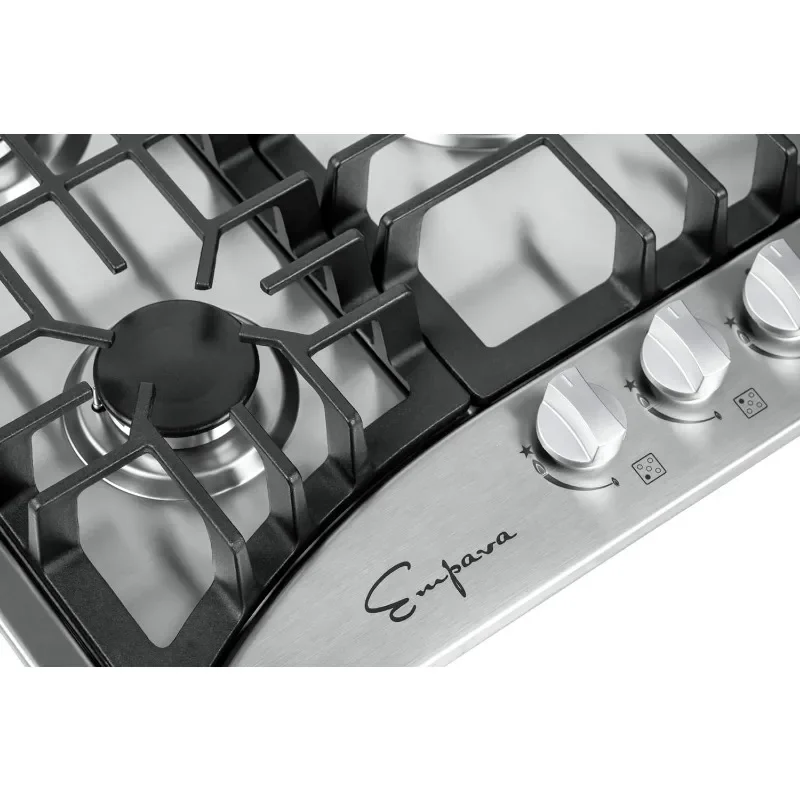موقد غاز إمبافا 30 بوصة مع 5 شعلات من الدرجة العالمية المصنوعة في إيطاليا SABAF، قابلة للتحويل بالغاز المسال/NG، مواقد علوية RV مثالية للمطبخ