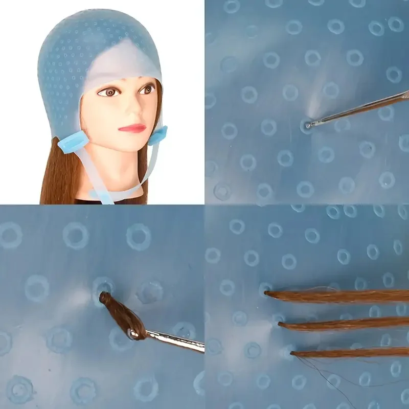 قابلة لإعادة الاستخدام سيليكون تلوين الشعر تسليط الضوء على غطاء مع خطاف معدني مقاومة للحرارة صبغ الشعر أداة صالون تصفيف الشعر البقشيش قبعات