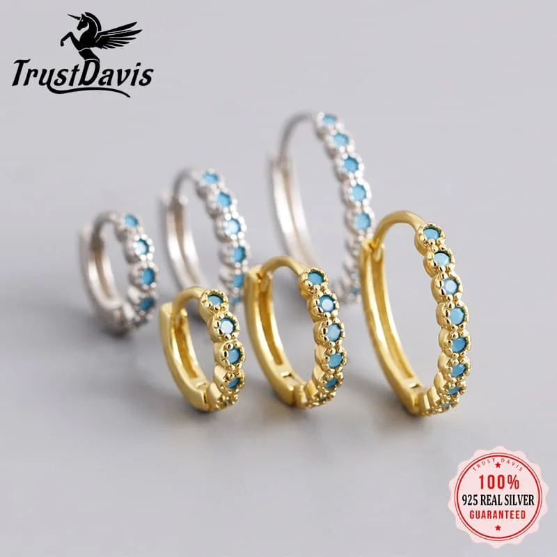 

Серьги-кольца TrustDavis из стерлингового серебра 925 пробы с маленькими синими цирконами, минималистичные, легкие, идеально подходят для украшений в стиле бохо DS3939