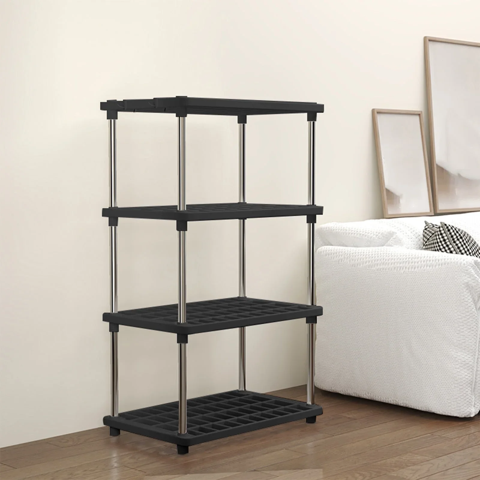 4 Tier Freestanding Storage Shelves, Connectable Pantry Organization Unit, Sturdy Rack For Kitchen Closet Bathroom Laundry Supplies