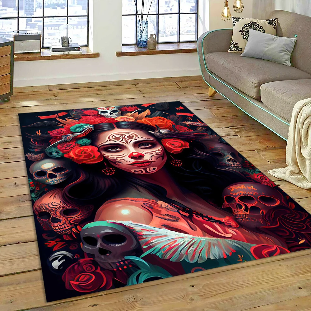 

Horror Skull Girl Dead Gothic Undead Female Carpet Rug for Home Living Room Bedroom Sofa Doormat Decor,Kid Area Rug Non-slip Mat