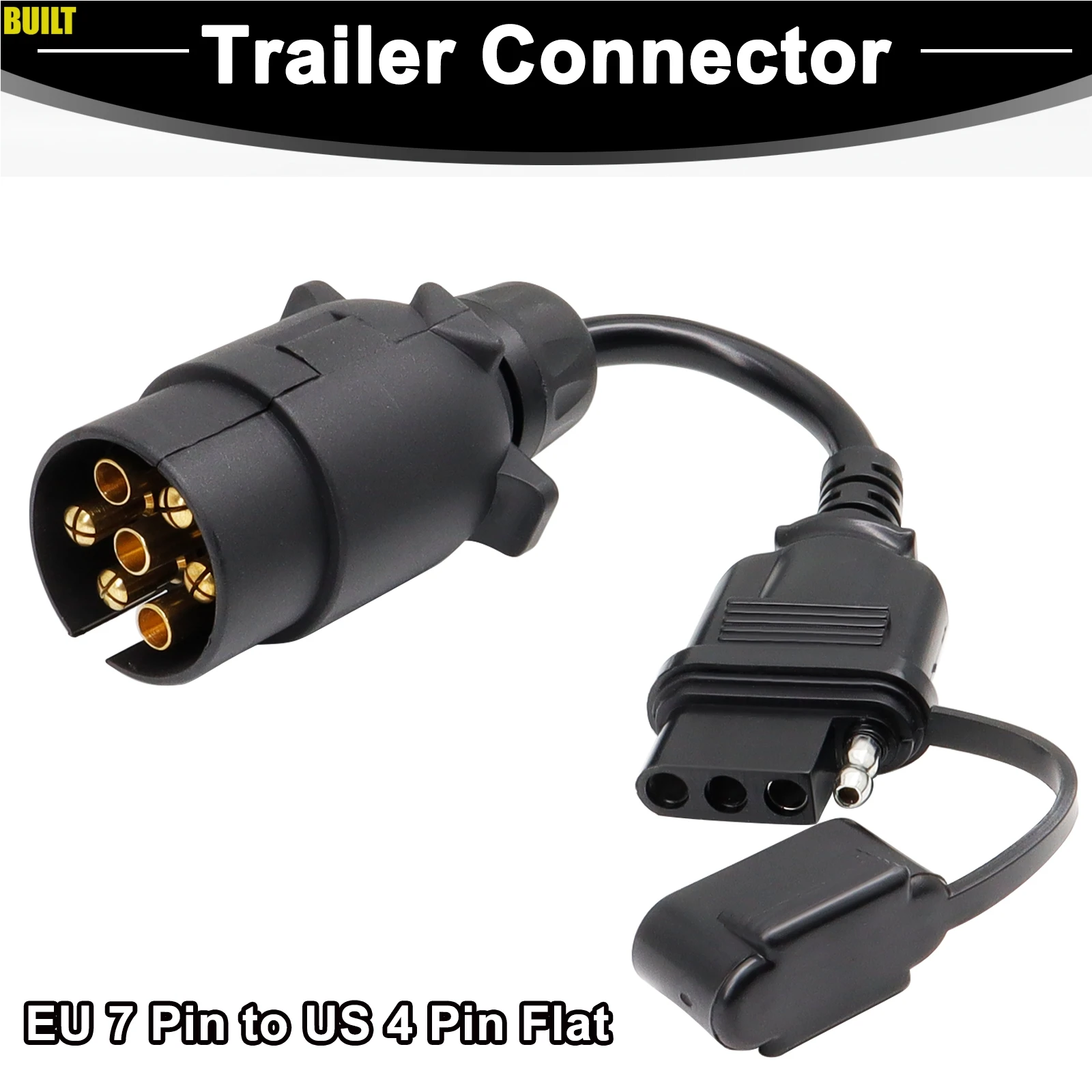 EU to US Trailer Light Converter 7 Pin Round Adapter European Trailer to 4 pin flat Socket American Vehicle Tow Hitch Wire Plug