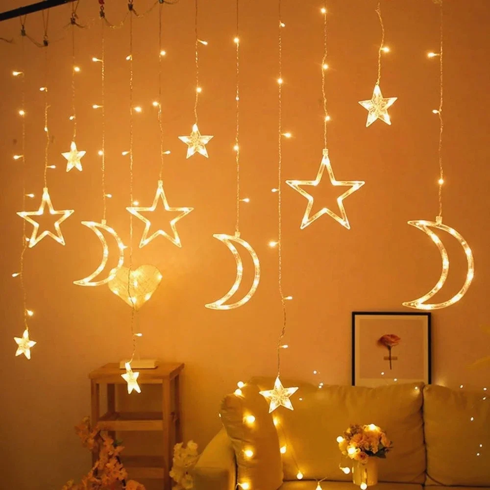 

Star Moon LED Curtain Garland String Light Christmas Home Decor 2022-2023 Xmas Gifts