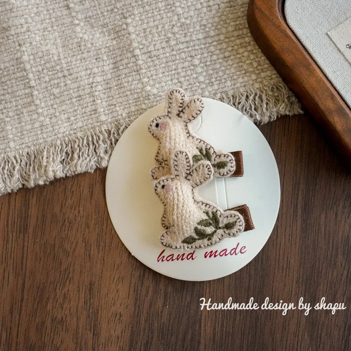 

Korean Forest Style Hair Clips 1 Pair Handmade Fabric Bunny Flower Cherry Design Full Grip Baby Bangs Clips