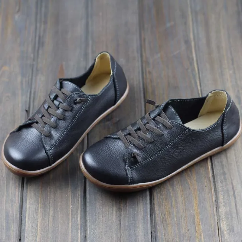 (35-42)Women Shoes Flat Authentic Leather Plain toe Lace up Ladies Shoes Flats Woman Moccasins Female Footwear Driving shoes