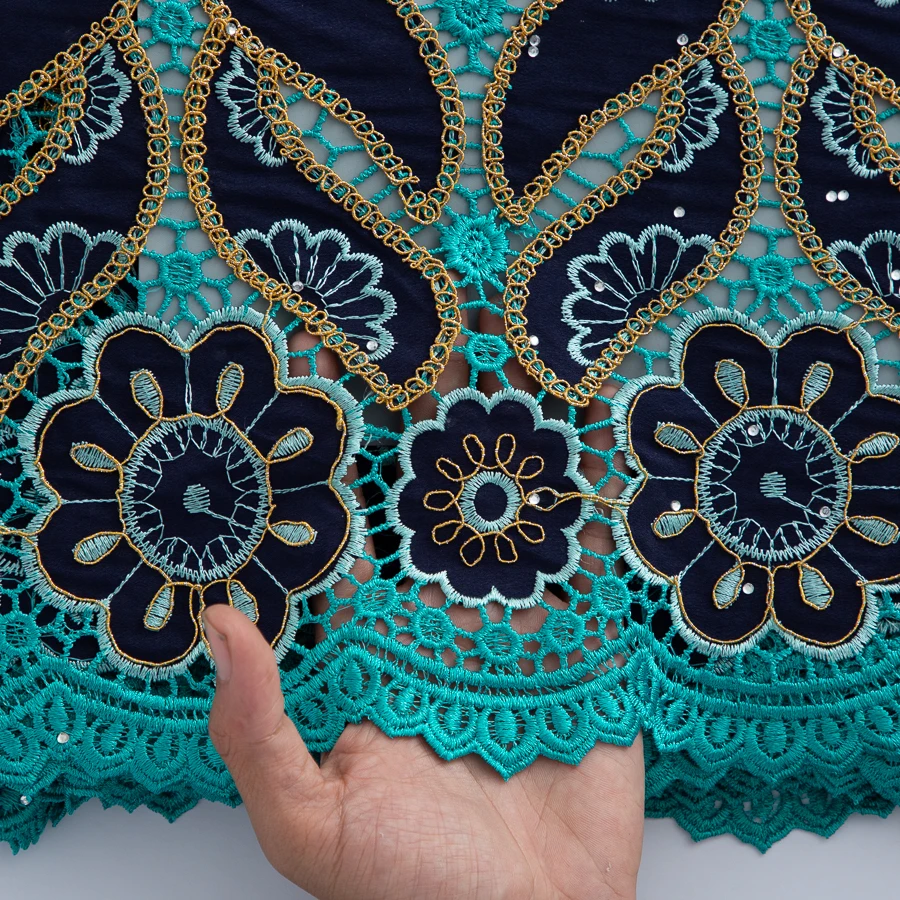 SJD LACE Swiss Voile Embroidery Lace Fabric 2026 African Nigerian Cotton Lace with Rhinestones For Women Evening Party Dress4864