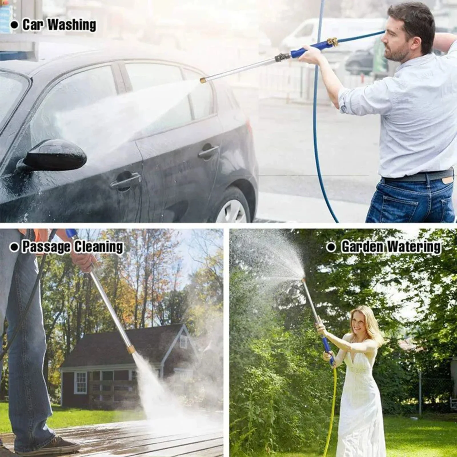 High Pressure Water Gun Hose Nozzle Power Jet Cleaner Car Wash Sprayer Adjustable Garden Irrigation Tool Outdoor Yard Use