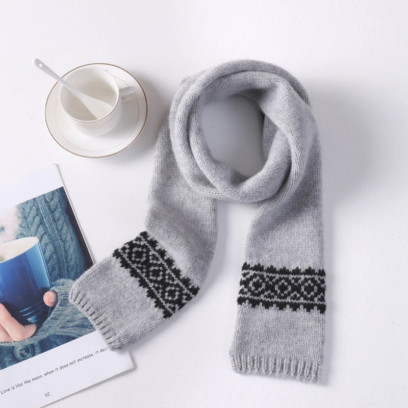 Wool Scarf Men - 100% Wool Fair‑Isle Colorful Knitted Scarf