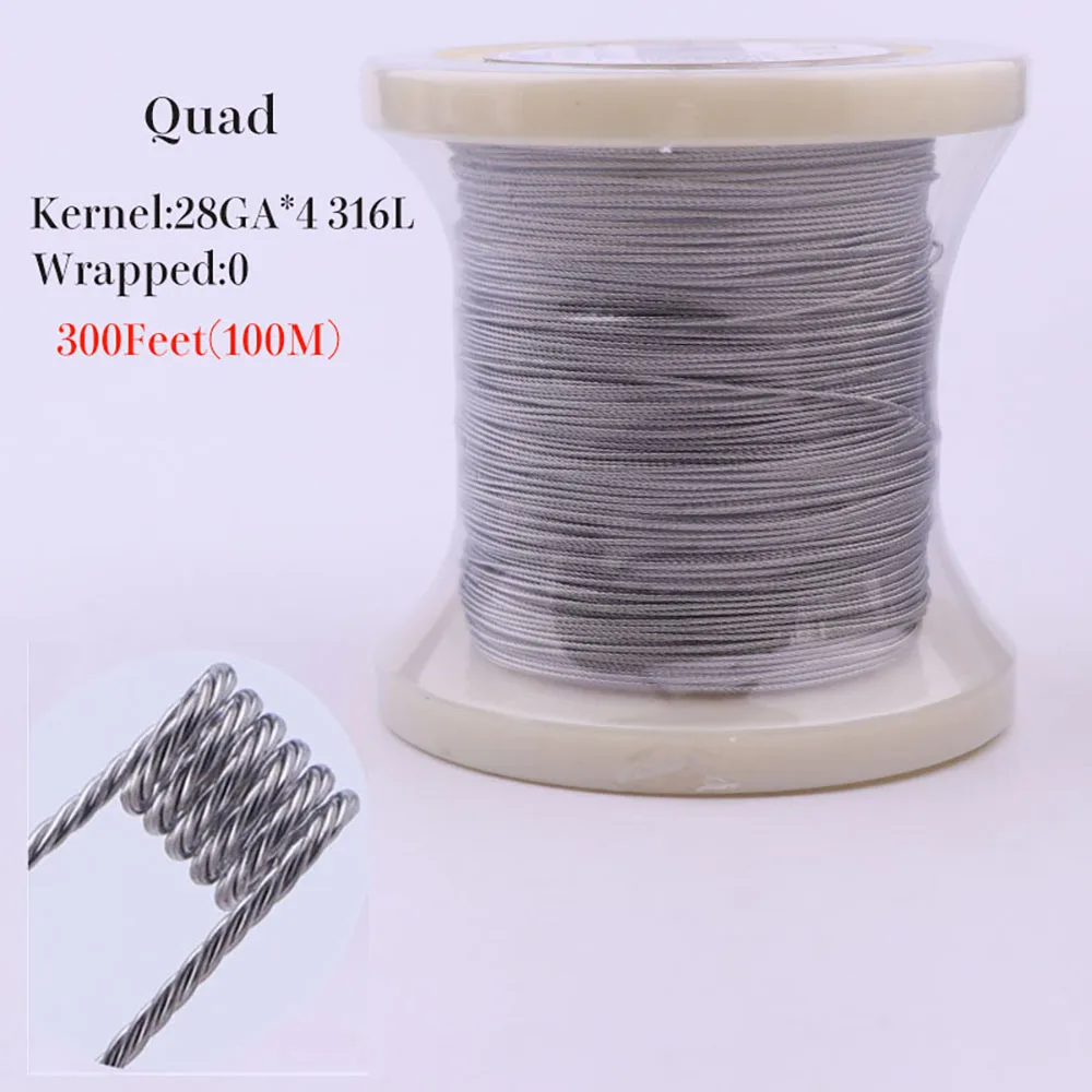 XFKM SS316L 300 قدم (100 متر)/لفة الغريبة كلابتون النمر خلية رباعية مزيج الملتوية تنصهر سلك أسلاك التسخين لفائف RDA RBA قابلة لإعادة البناء