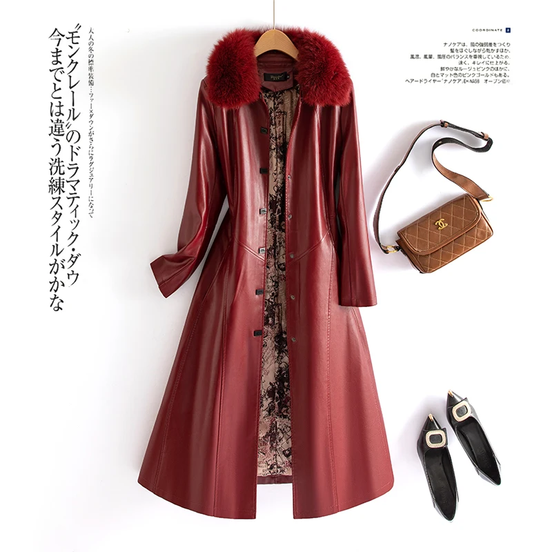 Haining 本革ジャケット女性のミッドレングス秋冬新韓国 Sle スリミングファーシープスキンブラコート