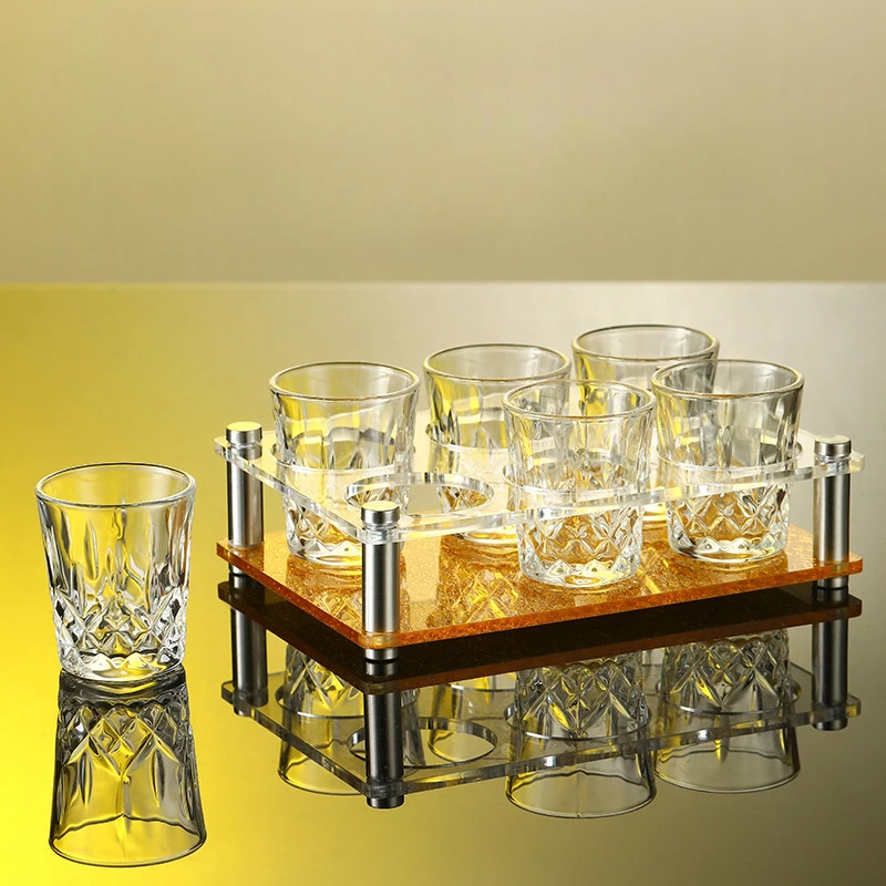 

4/6pcs Sets 50ml Carved Small Wine Glass Light Luxury Diamond Vodka Cup Elegant Shot Glass Party Spirits Cup High End Baijiu Mug
