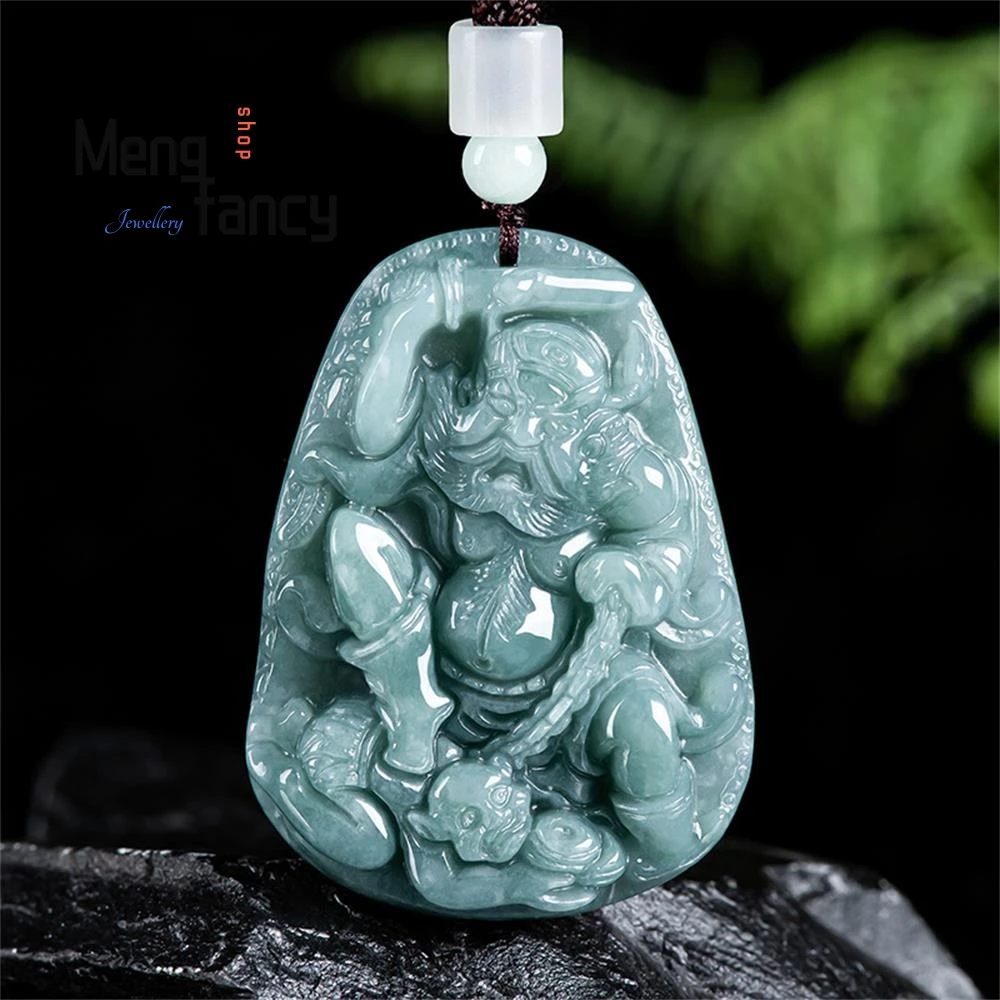 

Натуральный жадеит с синей водой Zhong Kui, подвеска из ледяного нефрита с дьяволом, талисманы, изысканные модные украшения, праздничные подарки