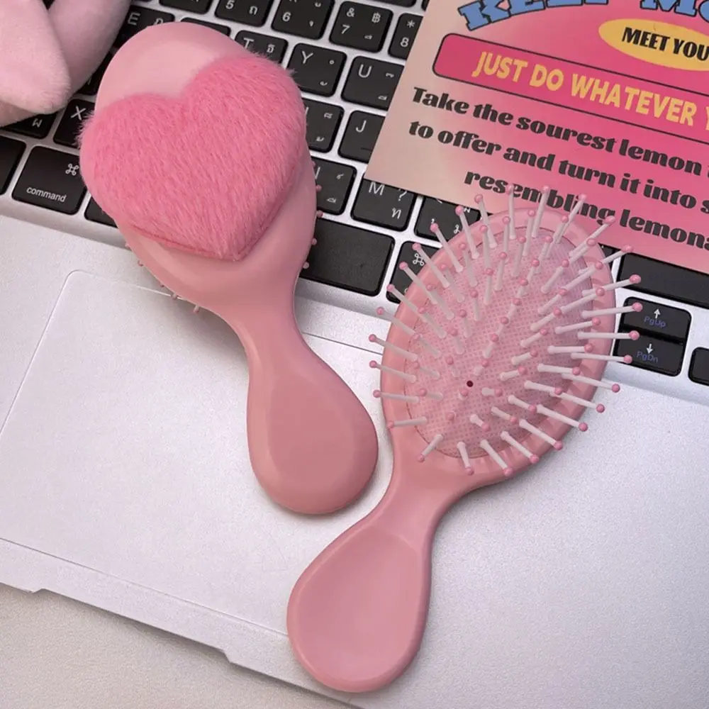 Portable Pink Round Folding Comb with Mirror Anti Static Compact Handle Comb Cartoon Love Decor Massage Comb Girl