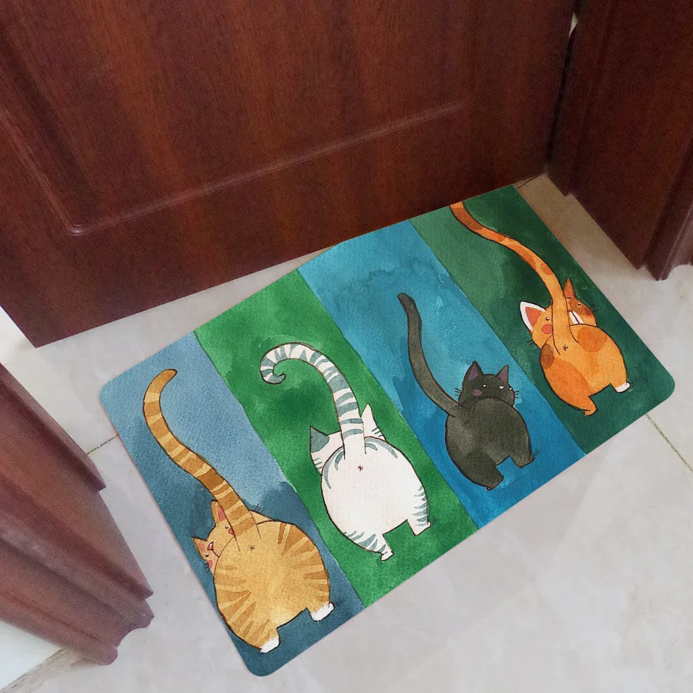 Butt Up Cat Dumb And Cute Lucky Cat Doormat Rubber Water Absorbing Rug Anti Slip Entrance Door Mat Foot Pad Cat Tail Mat