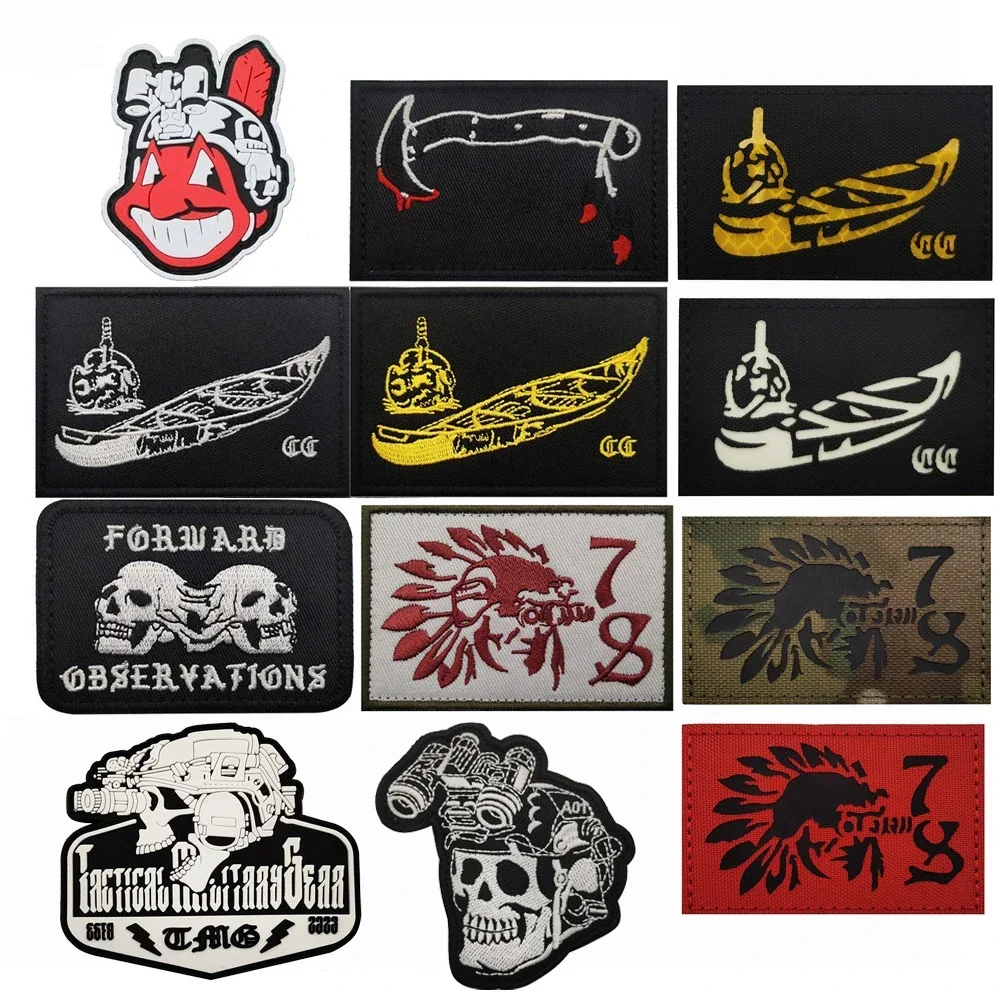 FOG Forward Dugout Canoe Embroidery Hook & Loop Patches Tactical Sticker Morale Badge for Clothes Backpack Applique