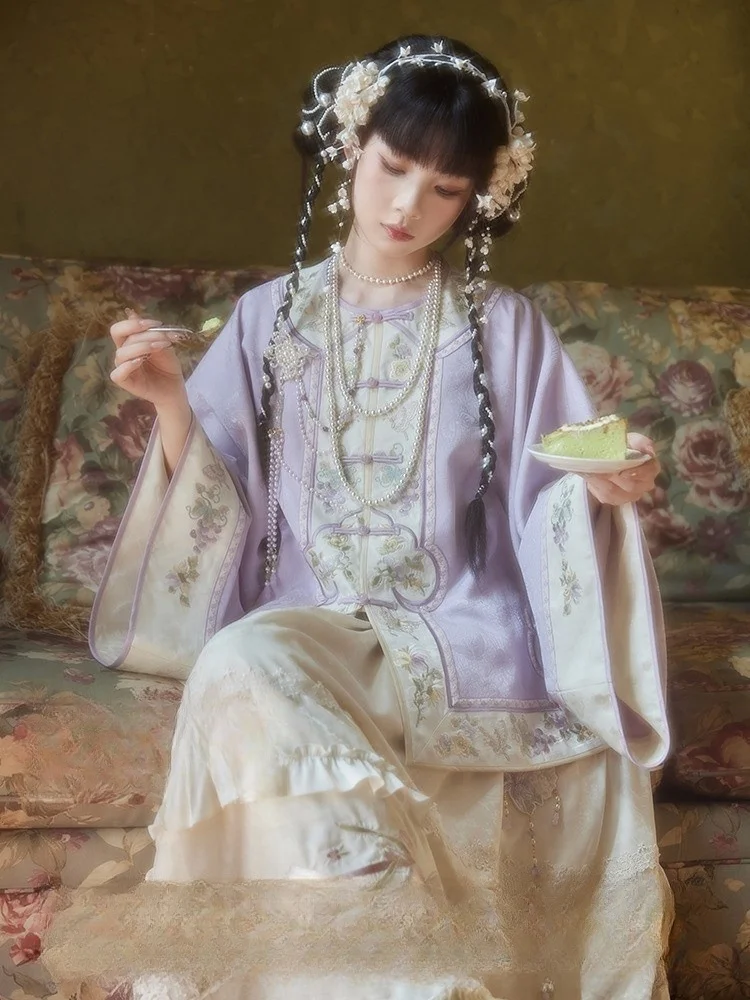 

New Chinese-style Han women's embroidered front-opening blouse antique dress paired with skirt Hanfu