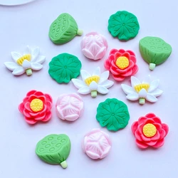 10Pcs New Cute Mini Lotus Series Resin Figurine Crafts Flatback Cabochon Ornament Jewelry Making Hairwear Accessories
