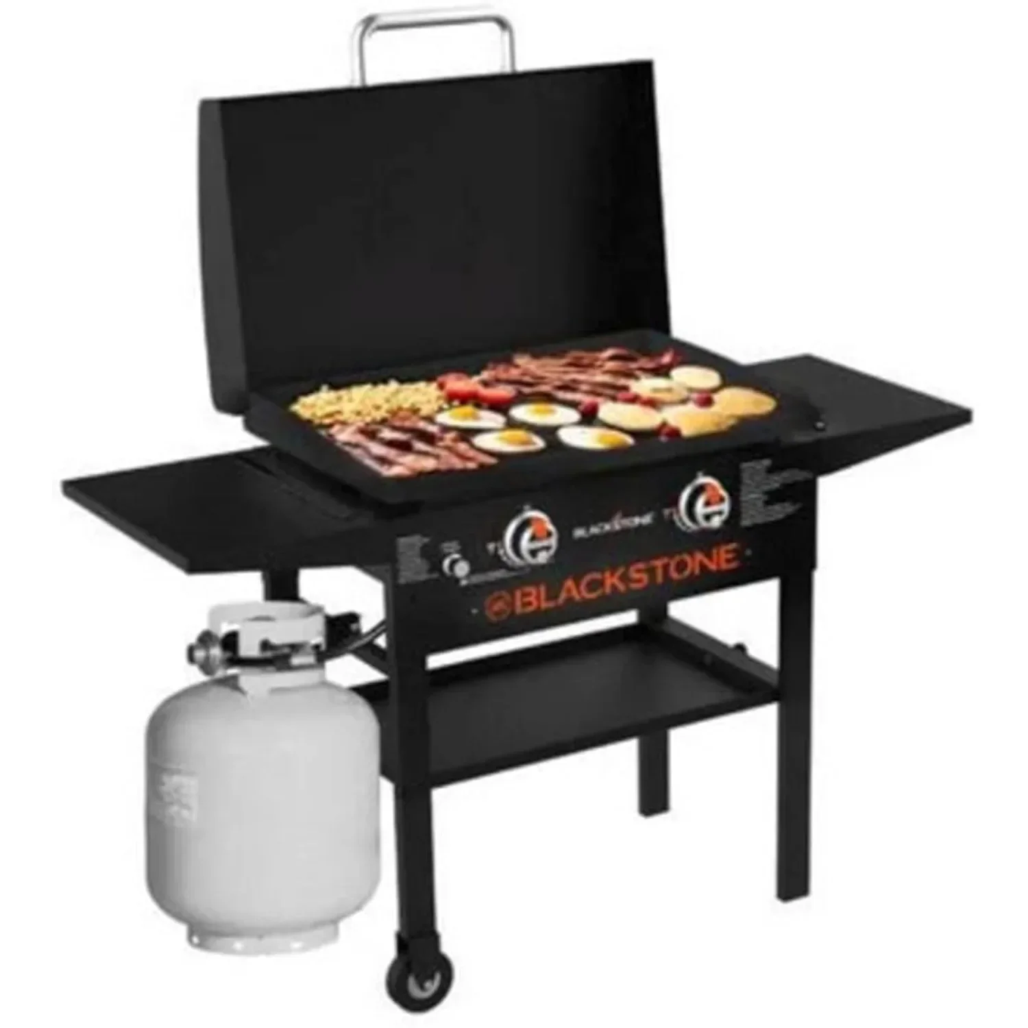 NEW 1883 Gas Hood & Side Shelves Heavy Duty Flat Top Griddle Grill Station, Countertop 28 in BBQ Grills Black