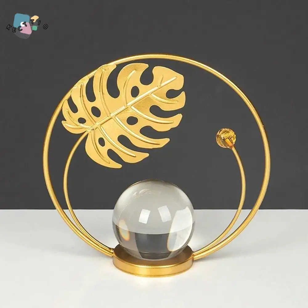 Fasion Leaf Shape Leaf Crystal Ball Ornaments Iron Art Nordic Leaf Display Holder Gold Iron Maple Leaf Ornaments Bookshelf