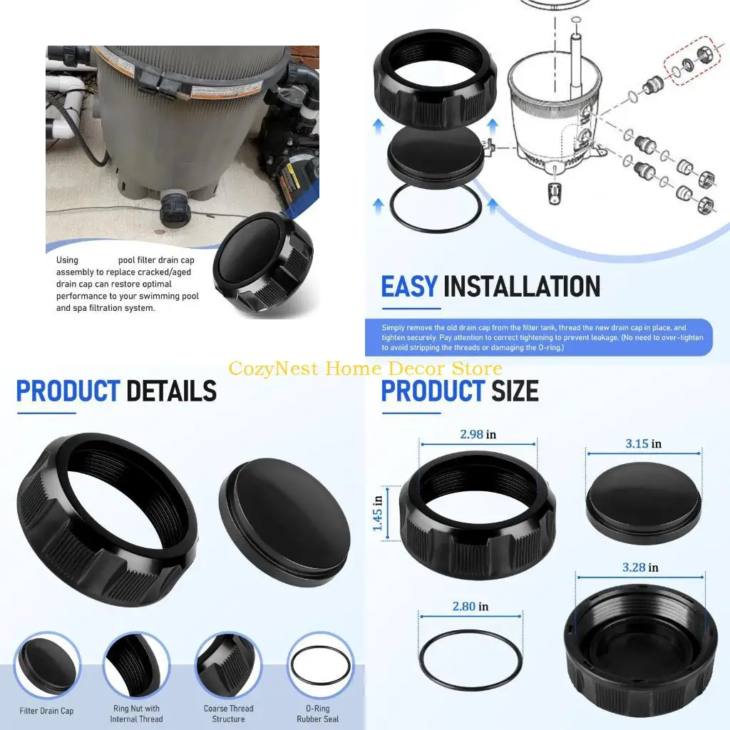 92MF Leak Proof Swimming Pool Filter Drain Cover R0523000 Thread Drain Plugs Assembly Suitable for Saltwater Environment