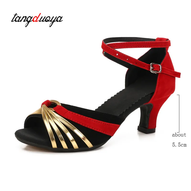 Zapatos de baile de Salón Estándar para mujer, zapatos de baile latino de tacón alto de 5,5 cm con suelas de goma para jazz, zapatos de baile