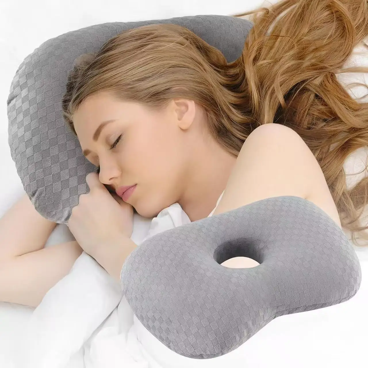 Ear Piercing Pillow Ear Hole Design O Shape Adjustable for Side Sleeping Ear Pain Relief for Piercing Recovery Sensitive Ears