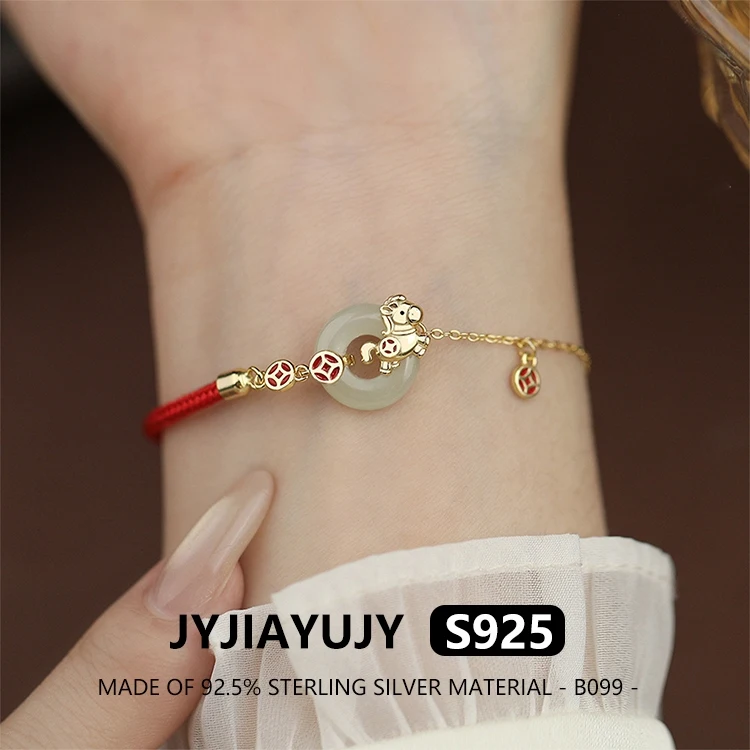 

JYJIAYUJY 100% Whole Sterling Silver S925 Charm Bracelet Zodiac Horse Safety Buckle Red Rope Jewelry Gift For Women Use B099