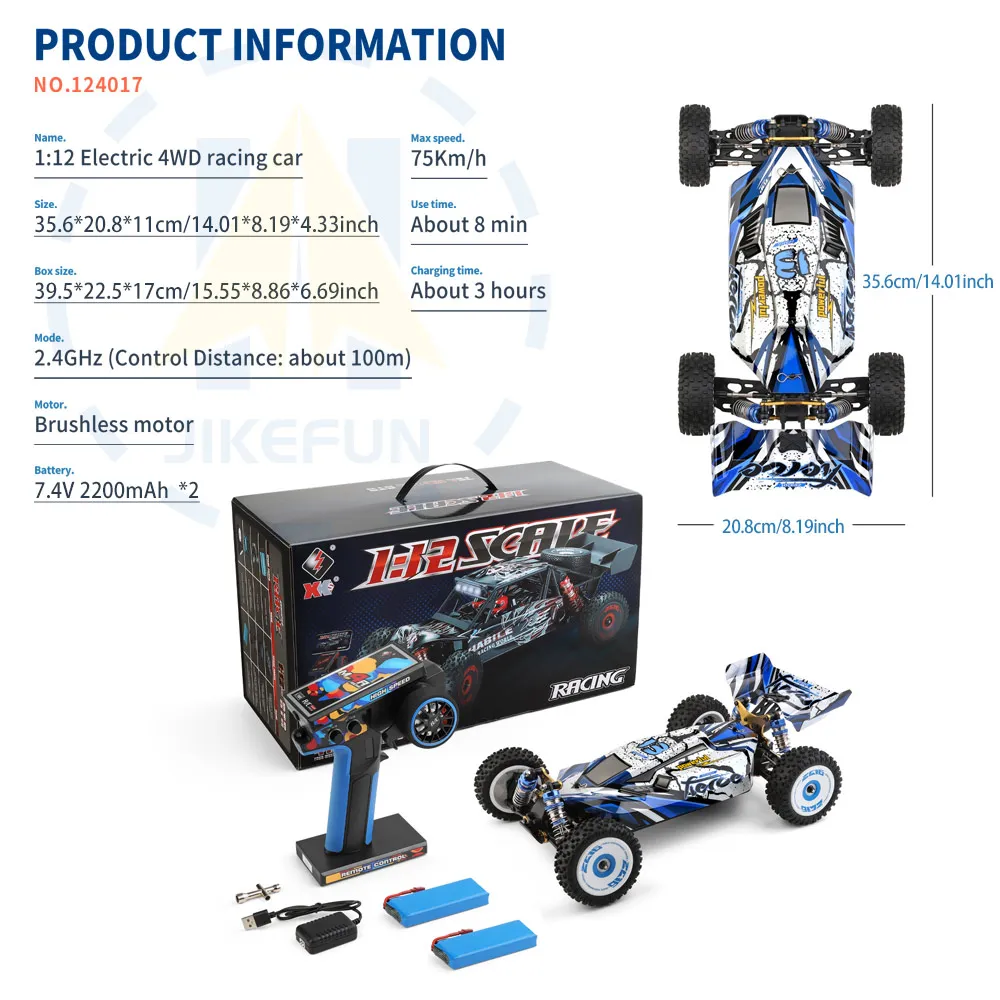 WLtoys 124017 RC Car 75KM/H 2.4G Brushless Remote Control Vehicle 4WD Electric High Speed Racing Drift Truck Toys for Children