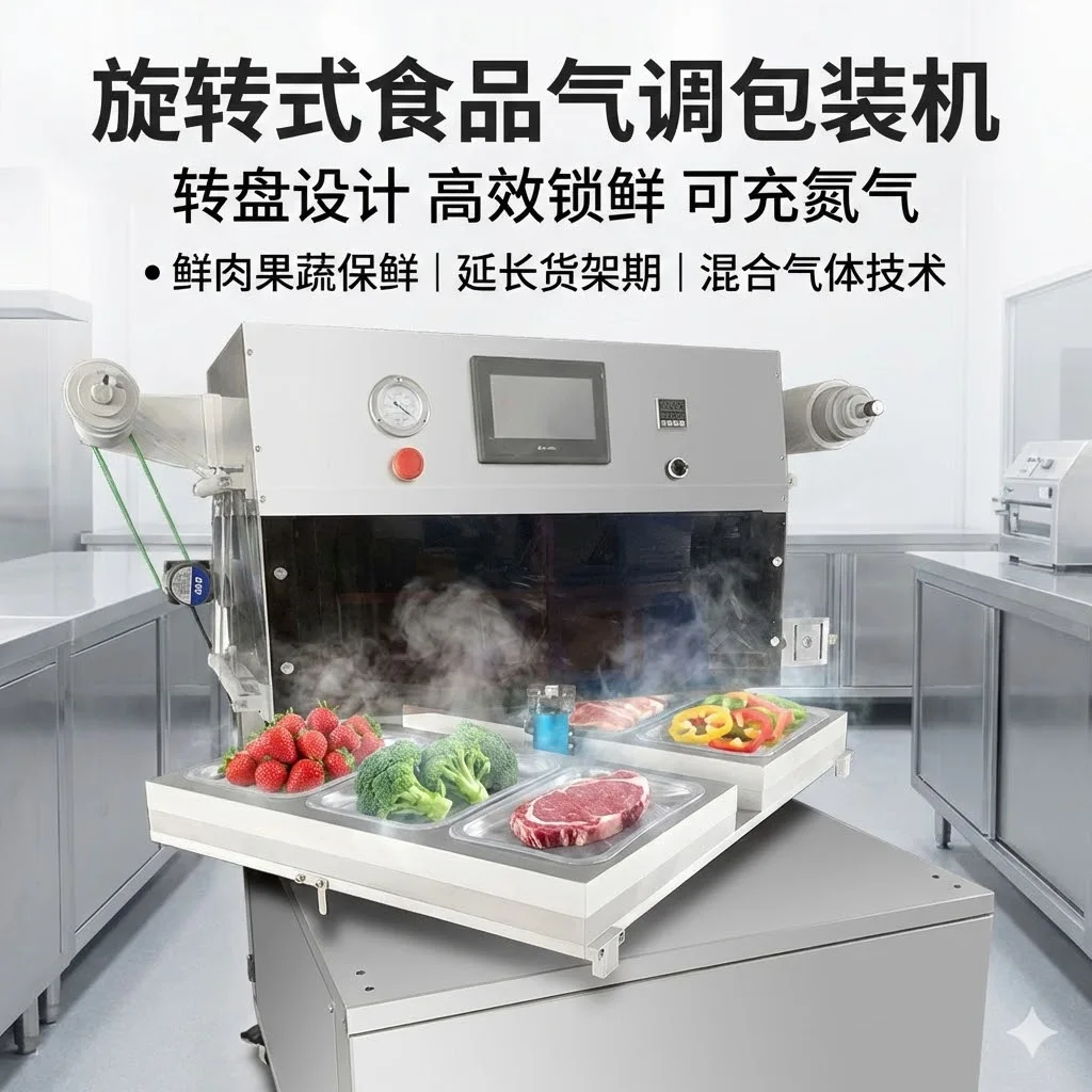 Automatic turntable type vegetable and fruit modified atmosphere packaging machine, fresh meat fresh-keeping packaging machine