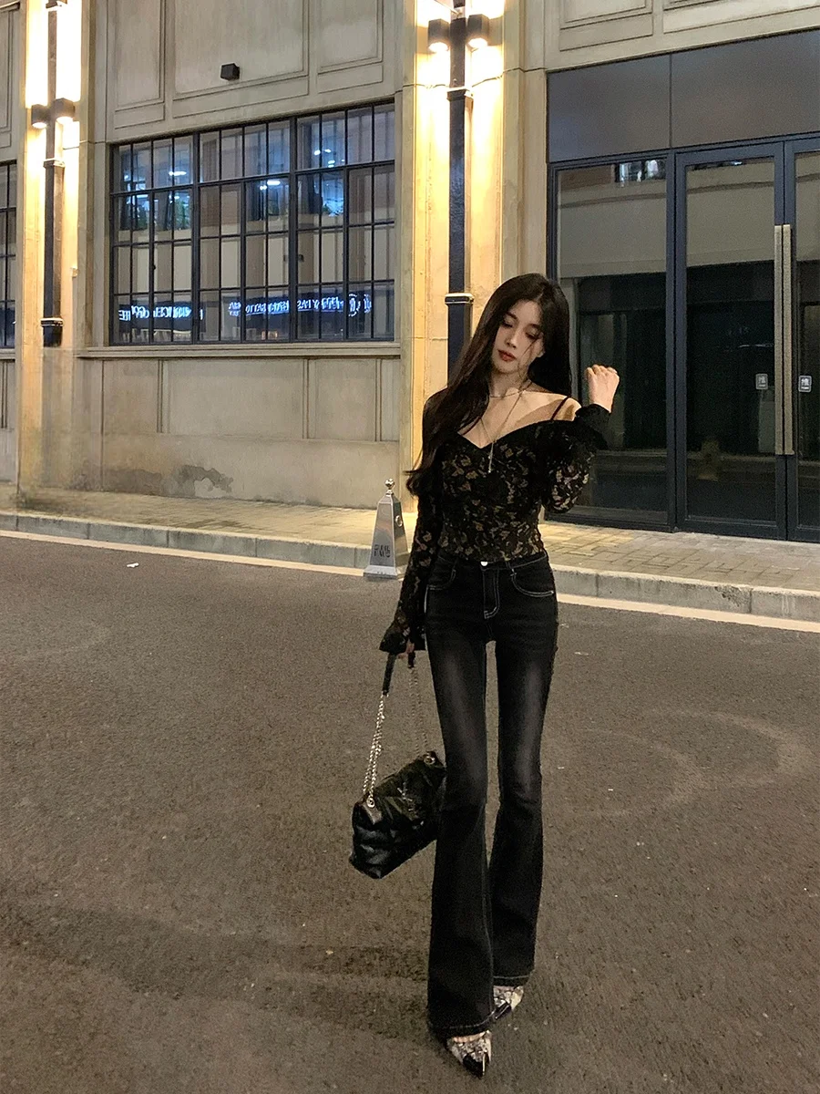 

Джинсы-клеш Bla ey для женщин: зимние, сексуальные, в стиле ретро, прямые, стройнящие, удлиненные, из хлопка, эластичные