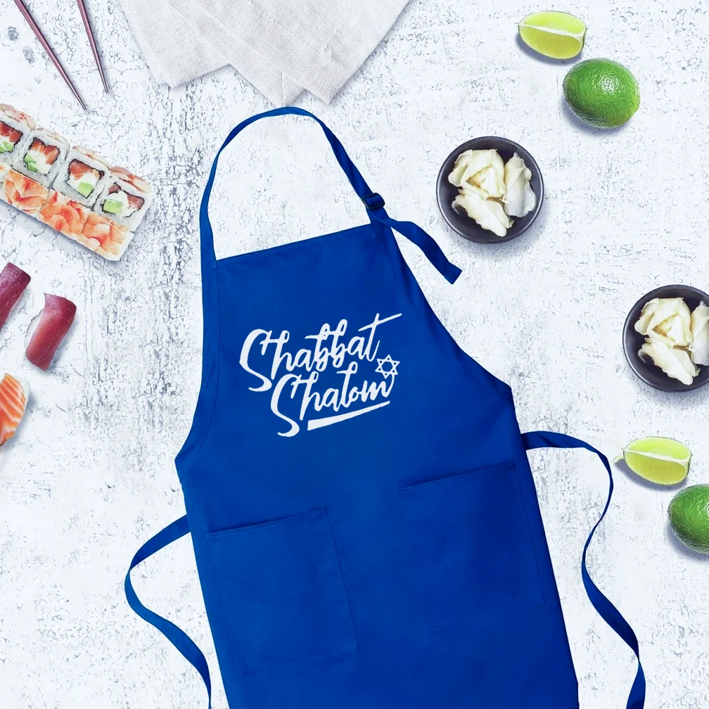 1pcs Shabbat Shalom Blue Adult Apron Cute Funny Shabbat Jewish Holiday Cooking Apron Jewish New Year Gift Kitchen Decoration