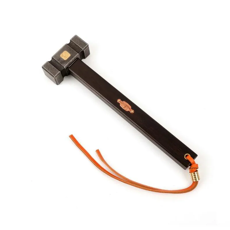 Mini Square Hammer with 440C Stainless Steel Head Ebony Wood Handle Red Copper Inlay Badge Brass Lanyard Hole for Precision Work