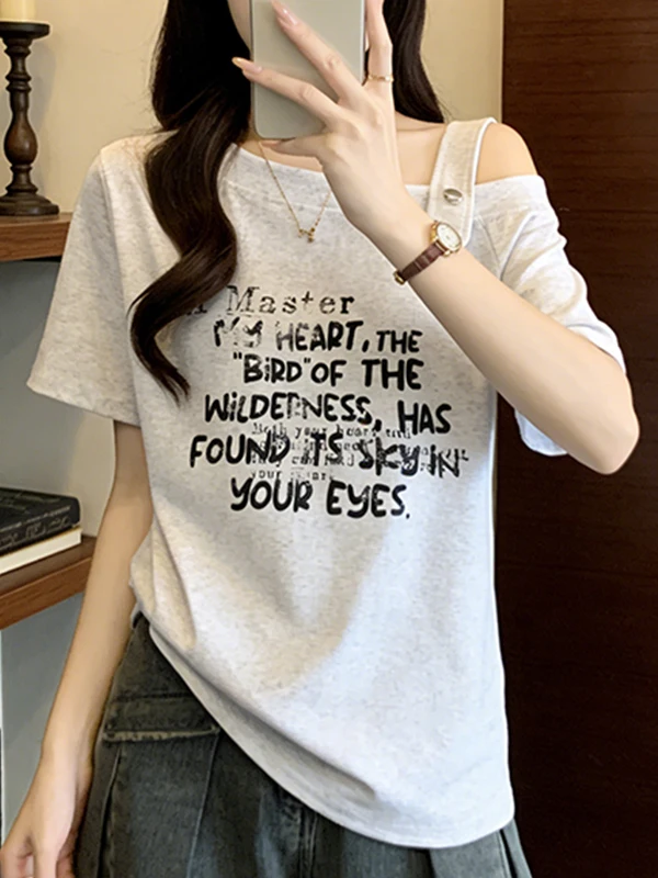 

plus Size Summer New Sexy American Style Short Sleeve Shoulder Bared T-Shirt Women's Design Sensation Slimming Top