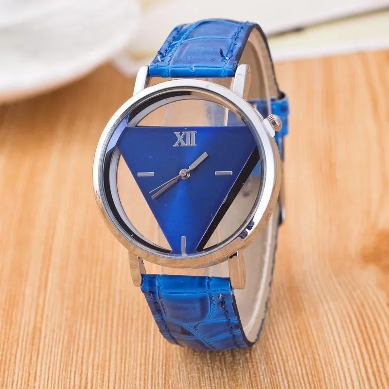 New Design Fashion Ladies Watches Elegant Hollow Triangle Watch Women Thin Leather Strap Quartz Watch  Relogio