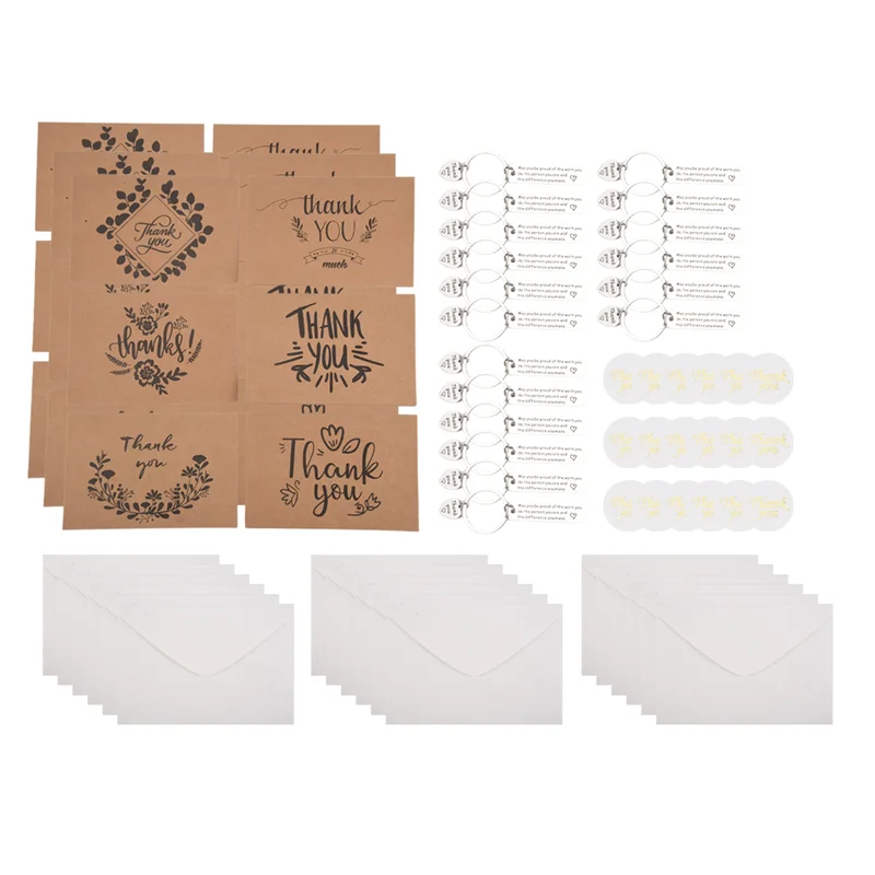 

A34M-18PCS Thank You Greeting Cards Set With Envelopes And Stickers Multi-Design Paper Cards For Any Recipient With Keychain