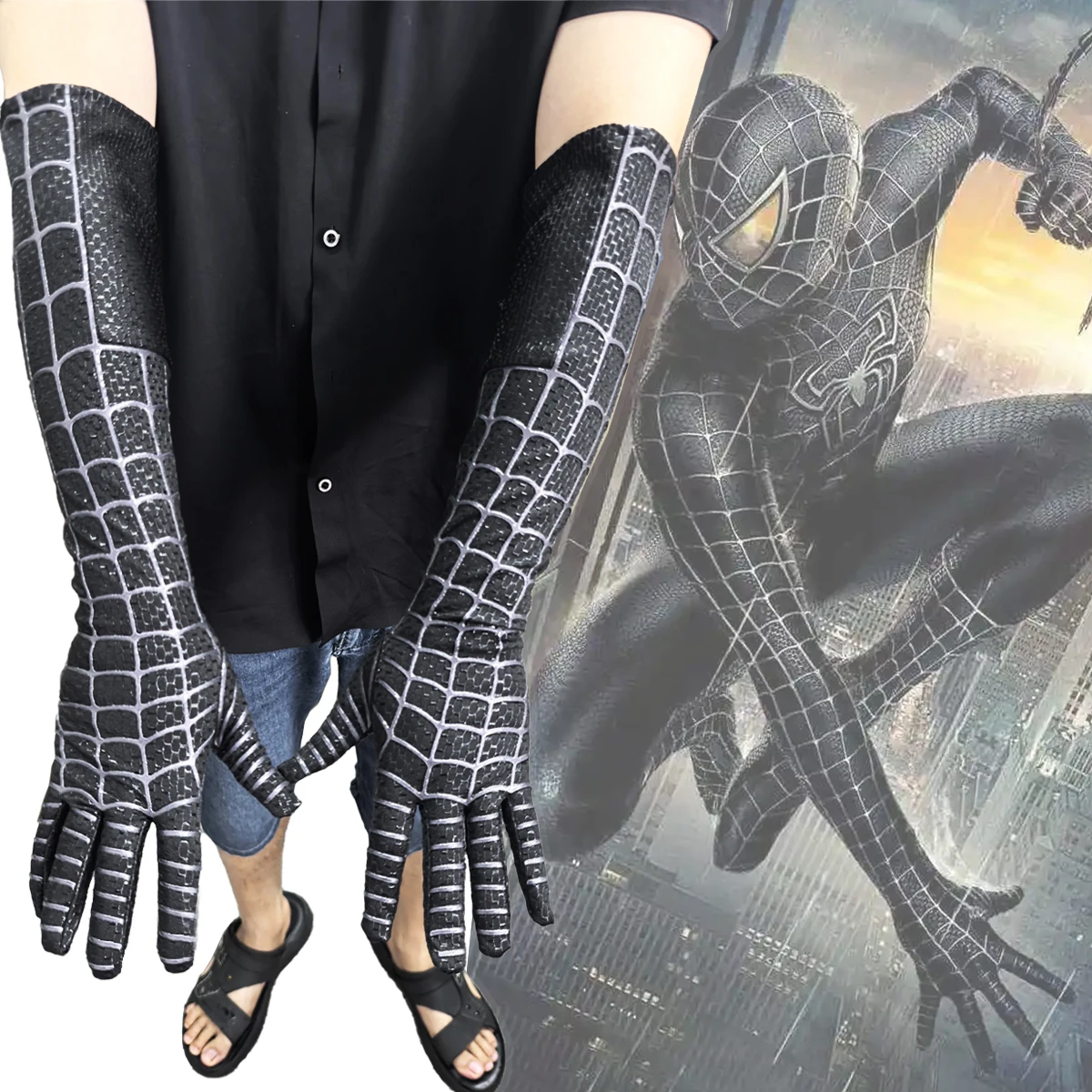 

Black Toby Spiderman 3 Gloves Venom Screen Printed Glove Costume Accessories Cosplay Prop 3D Webs Patterns Halloween Cos Mittens