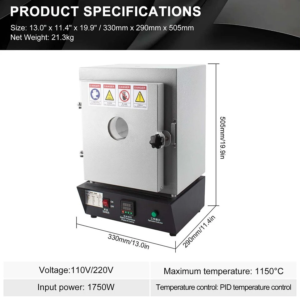 Auble 1750W Metal Melting Muffle Furnace 1150℃ Jewelry Casting Automatic Observation Window Constant Temperature Oven for Mold