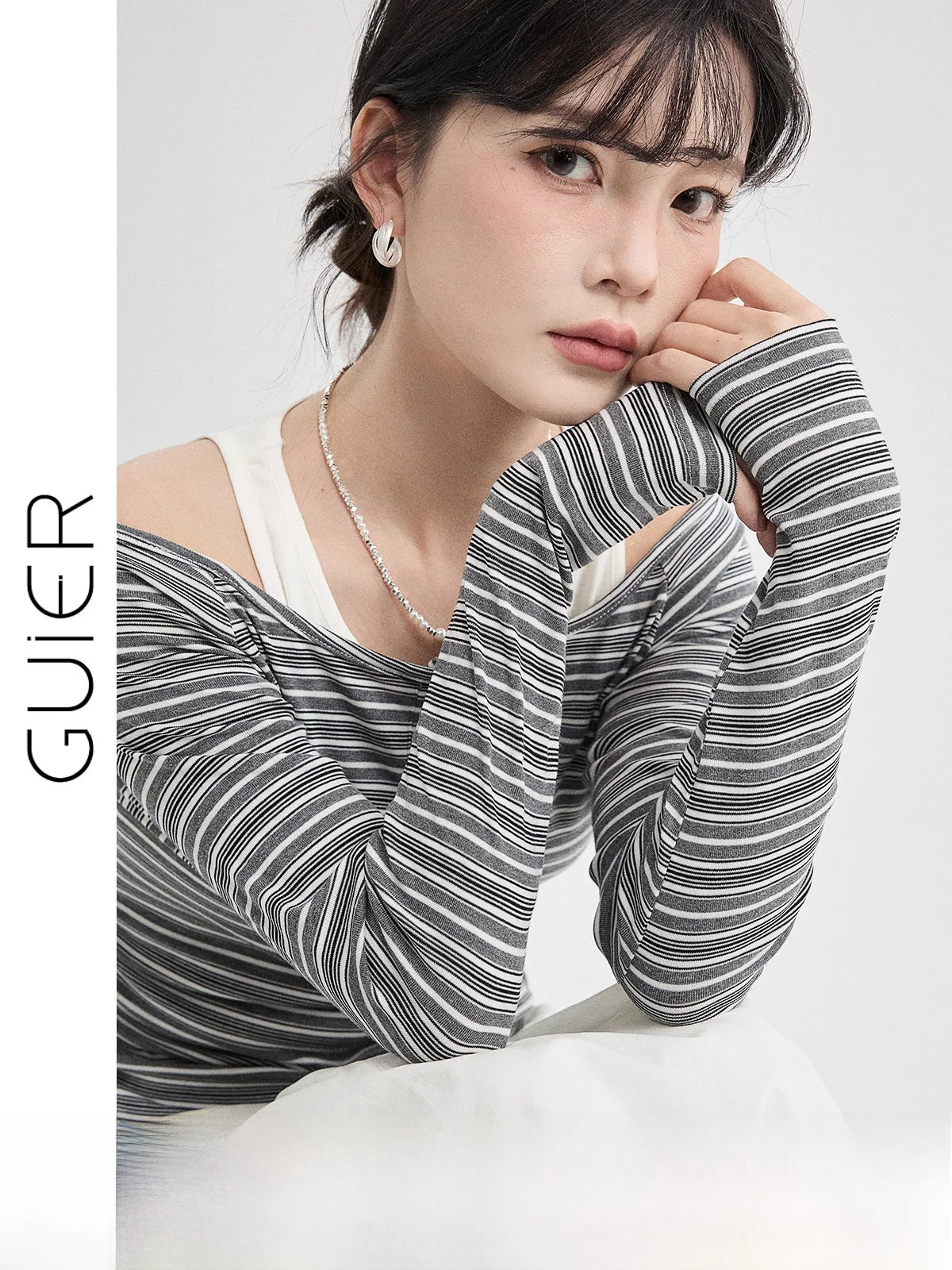 

Casual Stripe Long Sve Women's Tank Top And T-irt Set Slim Fit Spring Faion Ensemble Two-Piece Set Comfortable Leisure
