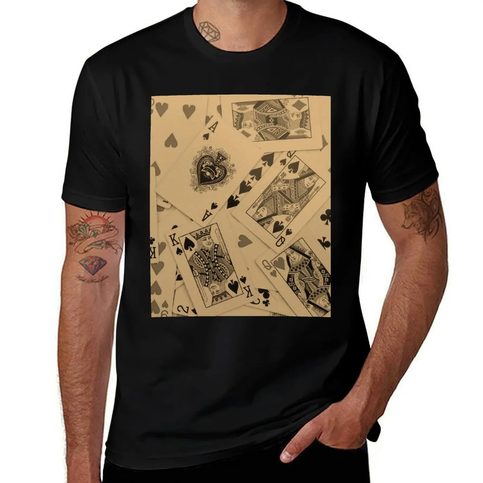 Playing Cards Scattered T-Shirt Stylish Print Short Sleeve Tee