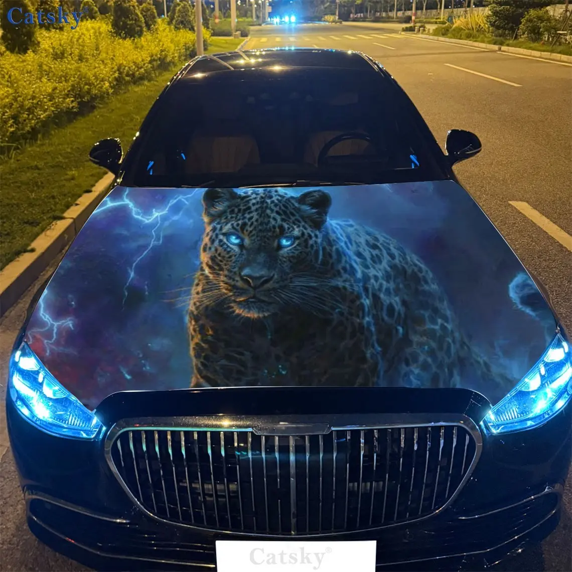Naklejka na maskę samochodu z motywem lamparta i błyskawic, wodoodporna naklejka samoprzylepna z PVC, naklejka ochronna na maskę samochodu, Au