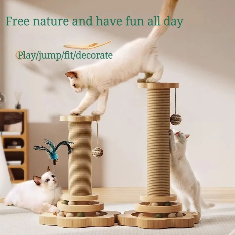 Cat Grab Column Cat Tower Durable Sisal Scratching Board Pet Supplies Climbing Frame Funny Cat Stick Balls Happy Toys for