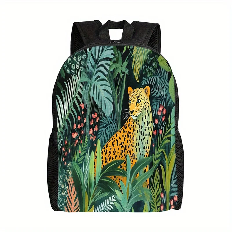 

One 2D flat print backpack, tropical rainforest multi-functional backpack, tropical jungle animal pattern sealing bag