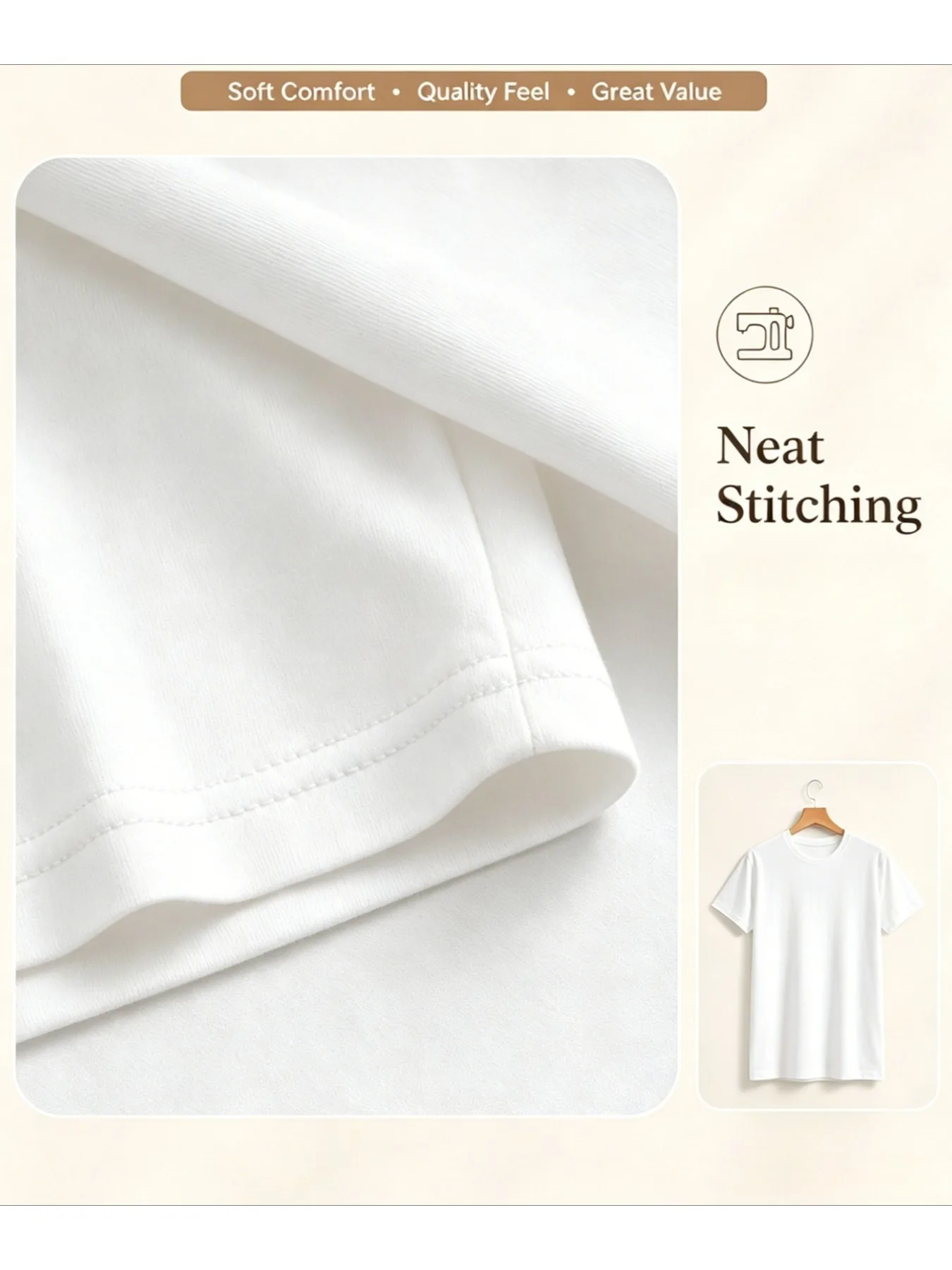 2er-Pack Herren T-Shirts, einfarbig Schwarz/Weiß, Rundhalsausschnitt, weiche Baumwolle, schlicht, ohne Aufdruck, locker geschnitten, Basic, Kurzarm-Oberteil – Detail 9